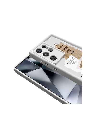 More Tr Samsung Uyumlu Galaxy S23 Ultra Kılıf Kamera Korumalı Baskılı Arka Yüzey Mtr Klas Kapak - Açık Kahve