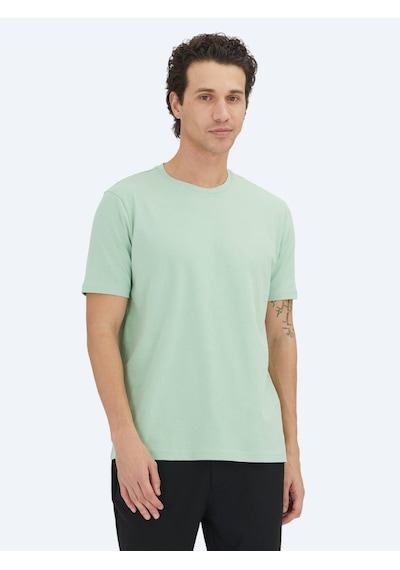 Kip Mint Düz Bisiklet Yaka %100 Pamuk T-shirt Mint