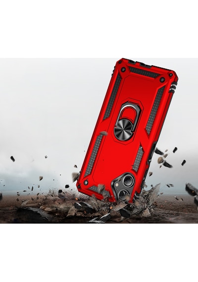 Samsung Uyumlu Galaxy A06 Kılıf Kamera Koruyucu Manyetik Standlı Tank Koruma Vardar Kırmızı