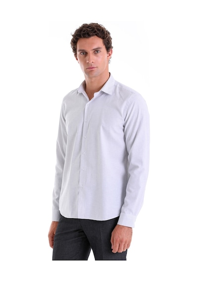 Hatemoğlu Gri Ç. Comfort Fit Çizgili Pamuklu Slim Yaka Uzun Kollu Casual Gömlek Gri