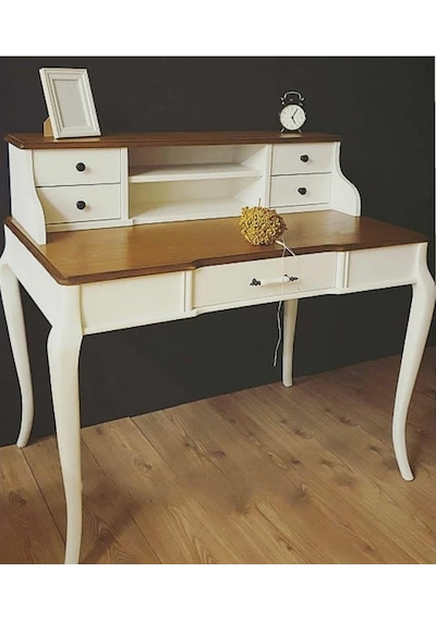 Masifart_Mobilya Masifart Ladin Raflı Ahsap Çalışma Masası 110 Cm Kırık Beyaz