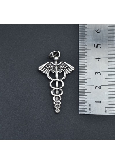 Tıp Sembolü Kadüse Kolye - Düz Silver Zincir - Silver - 60 Cm Silver