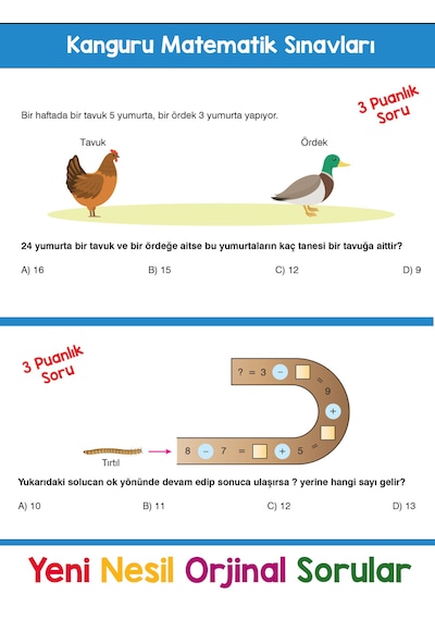2. Sınıf Zihin Çalıştıran Eğlenceli Kanguru Matematik Soruları