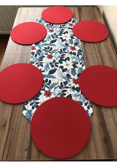 Yılbaşı Çiçeği Desenli Runner &supla Çok Renkli