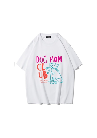 Brz Collectıon Brz Collection Unisex Oversize Dog Mom Club T-shirt Beyaz