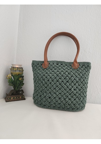 Fikriharika Design Entralac Model, Kağıt İp, Kadın Omuz Çantası Petrol Yeşili