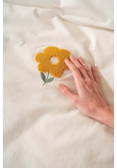 Rivaistanbul Florita Sarı Çift Kişilik Nakışlı 6 Parça %100 Pamuklu Nevresim Takımı & Çeyiz Seti