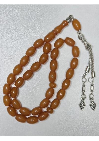 Mışmışi Renk Sıkma Kehribar Tesbih Püsküllü Fıçı Kesim 7 X 10 Mm