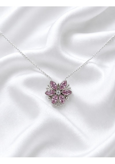 Çekirdekjewelry 925 Ayar Gümüş Açılabilir Mor Taşlı Lotus Kolye Gümüş