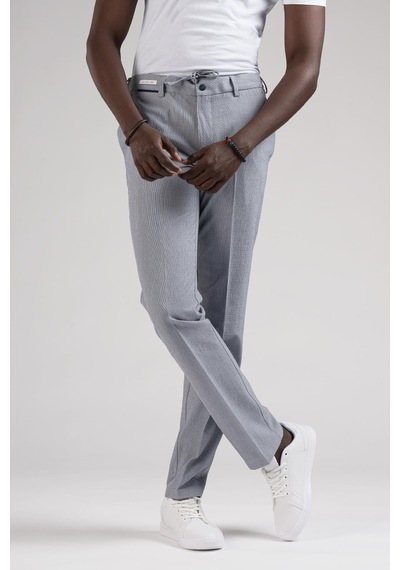 Ecer Slimfit Beli Yarım Lastikli Ve İplikli İnce Çizgili Yazlık Jogger Pantolon 001