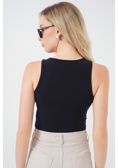 Bigdart Kadın Halter Yaka Çıtçıtlı Body 972 - Lacivert
