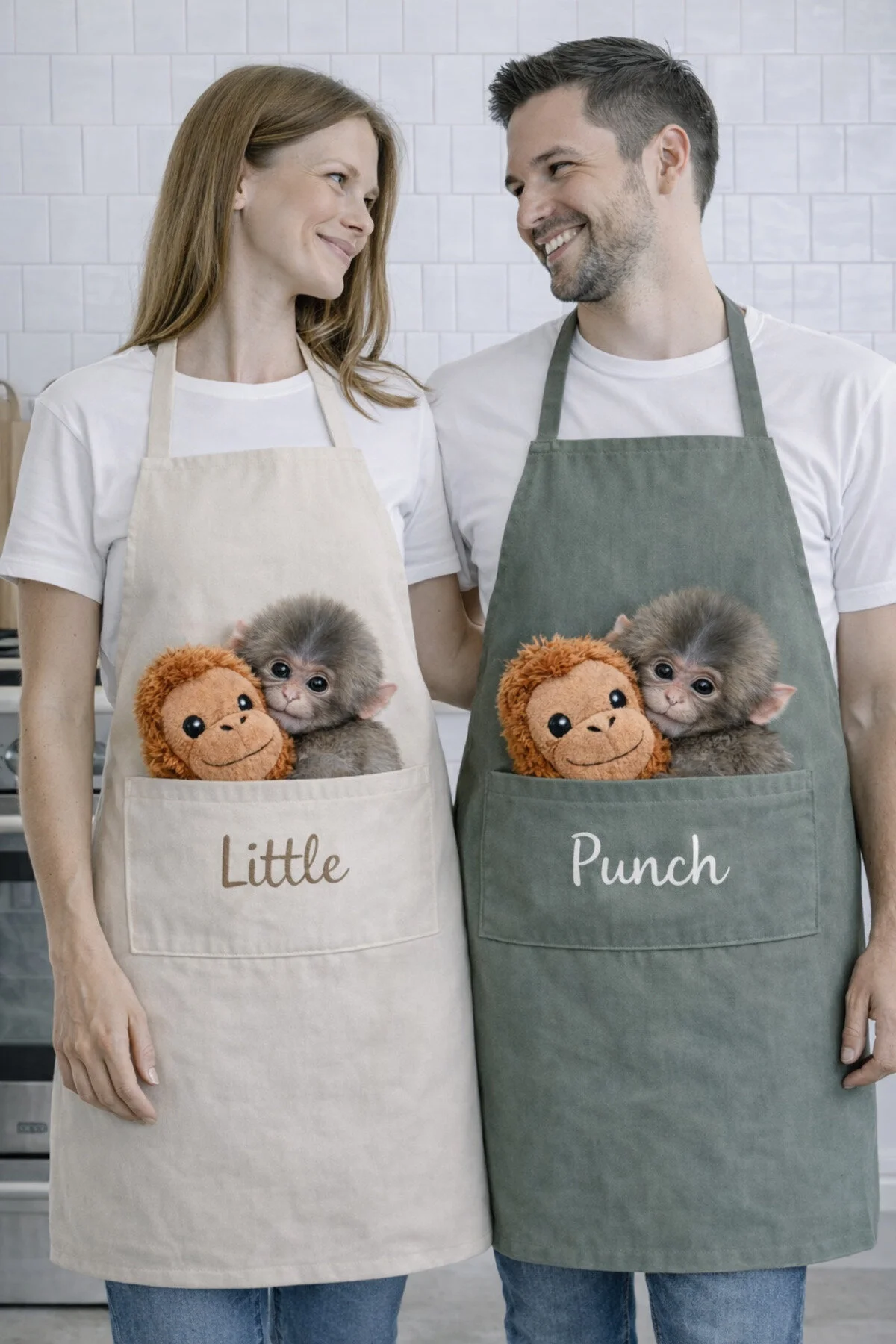 Ays Home Punch Maymun Ve Orangutan Mutfak Önlüğü Seti Bej
