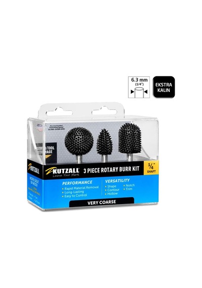 Kutzall 14xkıt01 Ekstra Kalın Diş Ahşap Törpü Seti 3 Parça Sap: 6.3mm