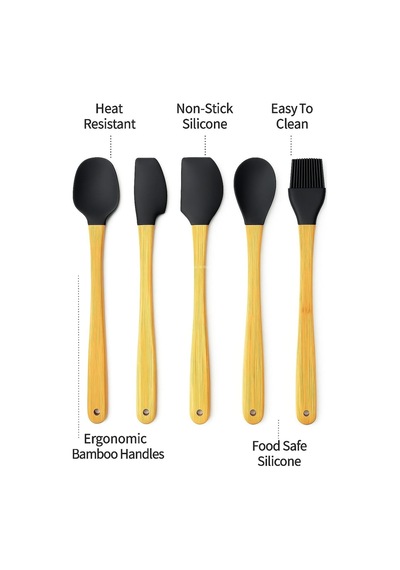 Busstier 5'li Silikon Spatula Seti Bambu Saplı Mutfak Gereçleri Isıya Dayanıklı Yapışmaz Hamur Karıştırıcı P Diğer