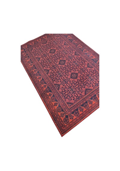 Çam Halı Anatolia 32-077 Etnik Afgan Halısı Desenli Dokuma Tabanlı Yıkanabilir Şönil Salon Ve Oda Halısı Krem - Kırmızı
