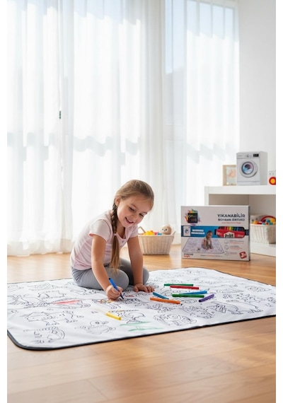 Çocuk Boyama Örtüsü Yıkanabilir 100x150 Cm-eğitici Aktivite Matı Seti Çok Renkli
