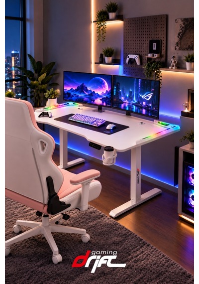 Flow Beyaz Rgb Ledli Elektrikli Yükseklik Ayarlı Oyuncu Ve Çalışma Masası