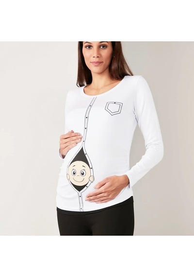Bebegen Beyaz Bebek Baskılı Hamile Body Çok Renkli