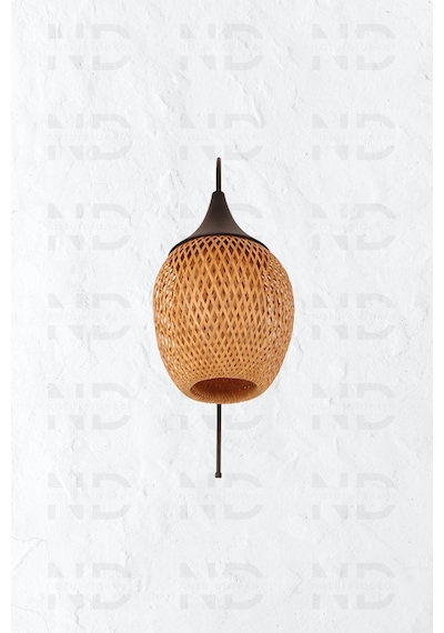 Boja Bambu Siyah Detay Aplik 25x25x60 Cm İskandinav, Modern, Bohem, Rattan, Aydınlatma Bej