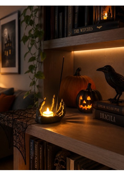 Halloween Temalı El Figürlü Mumluk Ve Tütsülük Pilli Mum Uyumlu Halloween Temalı Ev Dekorasyonu Objesi