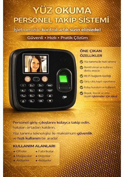 Wifi Kablosuz Yüz Okuma Parmak İzi Ve Kartlı Personel -web Giriş Çıkış Yazılımı(10 KART DAHİL)