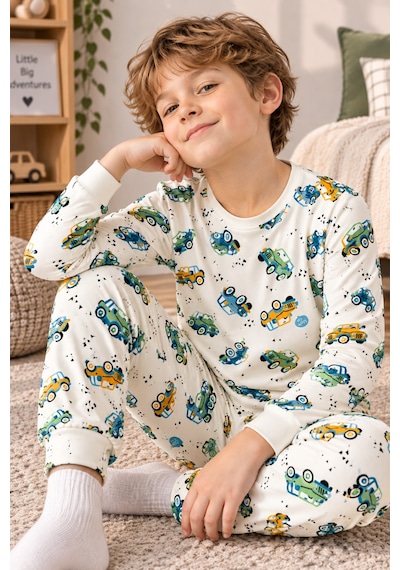 Free Beka Araba Desenli Bisiklet Yaka %100 Pamuklu İnterlok Kumaş Erkek Çocuk Uzun Kollu Pijama Takımı Yeşil Free Beka Araba Desenli Bisiklet Yaka %100 Pamuklu İnterlok Kumaş Erkek Çocuk Uzun Kollu Pijama Takımı Yeşil