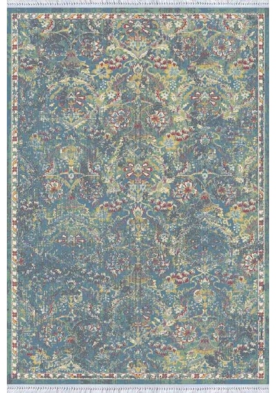 Mavi Vintage Dokuma Pamuk Tabanlı Kaymaz Kilim Klm335n11