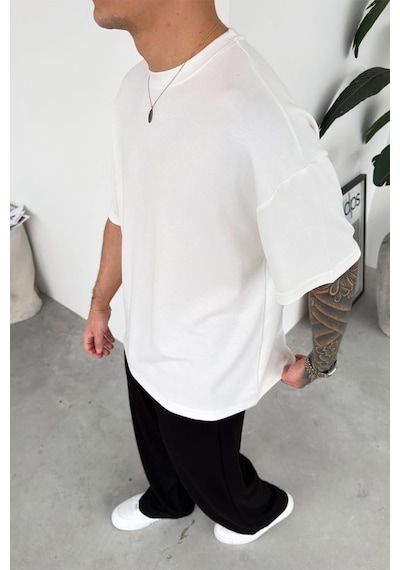 Beyaz Basic Oysh Kumaş Oversize Tişört