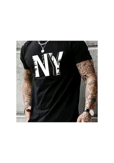 Caddemia Yaz Rahat Gevşek Artı Boyutu Ny Mektup Baskılı Spor Rahat Yuvarlak Boyun Siyah 2XL Caddemia Yaz Rahat Gevşek Artı Boyutu Ny Mektup Baskılı Spor Rahat Yuvarlak Boyun Siyah 2XL