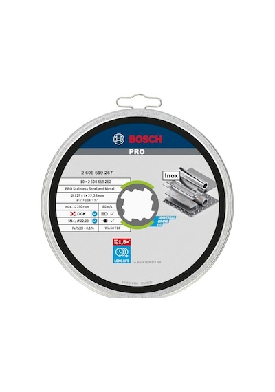 Professional 10 Adet Düz Kesme Diski Standart Inox, X-lock İçin, Delik Çapı: 22,23 Mm, Kalınlık: 1 Mm , 2608619267