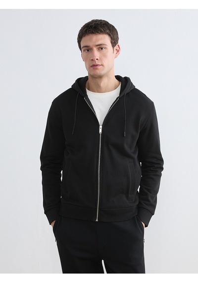 Lcw Vision Siyah Kapüşonlu Erkek Fermuarlı Sweatshirt