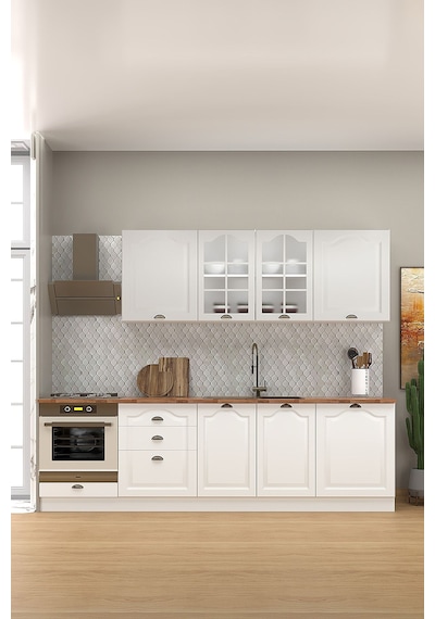 270 Cm Greena White Tezgahlı %100 Mdf Hazır Mutfak Dolabı Beyaz