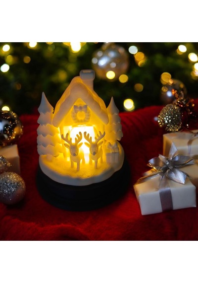 Ren Geyikli Noel Ev-ışıklı-yılbaşı Dekoru