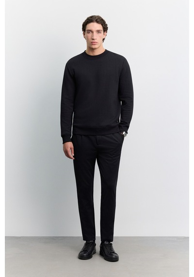 Avva Erkek Siyah Bisiklet Yaka Kolay Ütülenen Jakarlı Regular Fit Sweatshirt A62y1250