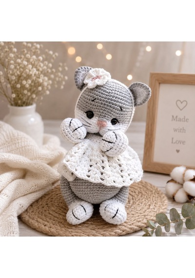 El Yapımı Amigurumi Kedi Uyku Arkadaşı Bebek Oyuncağı