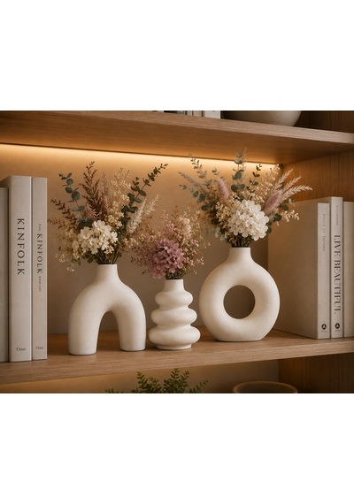 El Yapımı Minimal Vazo Set 3 Lü 3lü Mini Set Beyaz