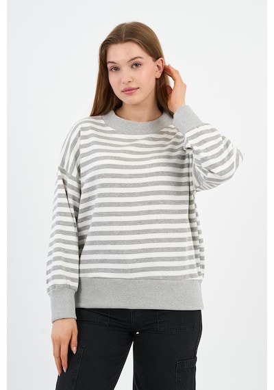 Alexander Gardi Kadın Bisiklet Yaka Çizgili Sweatshirt B24-00248 Beyaz - Gri