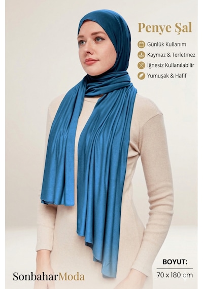 Sonbaharmoda Kadın Tesettür Luxury Penye Şal Kaymaz, Yumuşak, Dört Mevsim Kullanım Şal Petrol Rengi