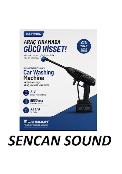 Carboon Car-8103 21v 22.000rpm 6.000 Mah Batarya Basınçlı Araç Yıkama Makinesi Oto Yıkama Makinası - Sencan Sound 22000