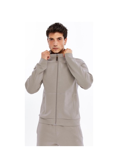 Ar-ma Erkek Slim Fit Sweatshirt Scuba Interlok, Tam Fermuarlı, Dik Yaka, Fleto Cepli K30324989802 Gri-bej G8 Gri - Füme