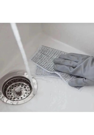 2 Adet Tel Bulaşık Bezi Çizmez Bulaşık Teli Çelik Bez 20x20 Çift Katmanlı Inox Tel Bez Çift Kat Gri