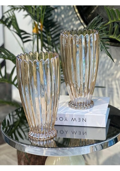 28 Cm Gold Cam Dekoratif Vazo Modern, Şık, Lüks Çiçek Ve Salon Vazosu Diğer