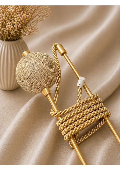 Gold Rengi Taşlı Hayalet Kol Fon Ve Tül Bağı, Perde Aksesuarı, Perde Tutucu, Renso