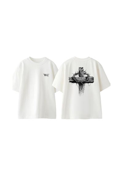 Thewert Hold The Cross Tasarım Sırt Baskılı Pamuk Beyaz Oversize T-shirt
