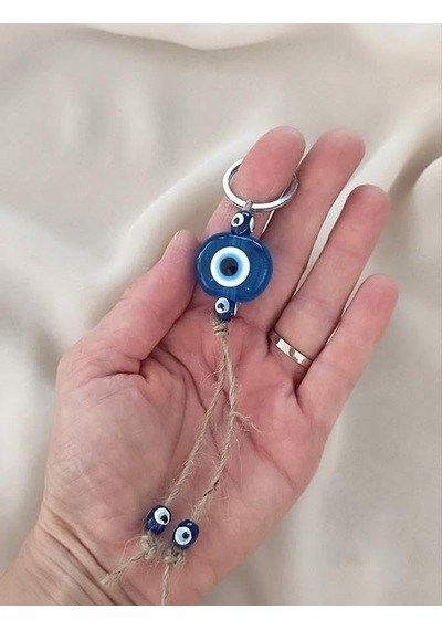 Nazar Boncuk Şeffaf Mavi Anahtarlık 5 Adet Kötü Göz Kovucu Ahşap Boncuklu Nazar Hand Made Hasır Nazarlı Anahtarl