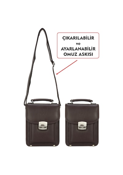Dada Anahtarlı Kilit Mekanizmalı Kahverengi Küçük Boy Piremium Erkek El Ve Omuz Çantası