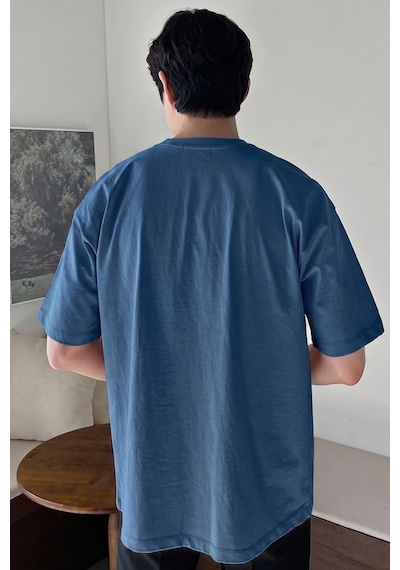 Genius Store Erkek Oversize Tişört Pamuk Kumaş Bisiklet Yaka Rahat Kalıp T-shirt İndigo Genius Store Erkek Oversize Tişört Pamuk Kumaş Bisiklet Yaka Rahat Kalıp T-shirt İndigo