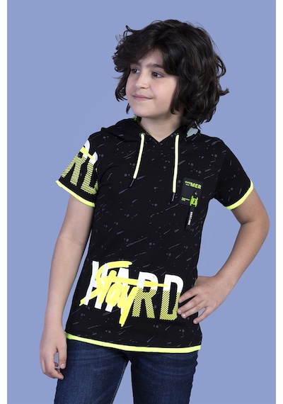 Toontoy Kids Toontoy Erkek Çocuk Kapüşonu File Detaylı Armalı Tişört Kırmızı