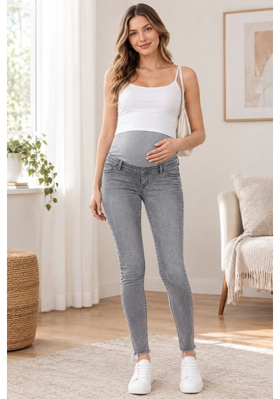 Meghan L.a Hamile Gri Skinny Jean Pantolon Pamuklu Esnek Kumaş Dar Paça