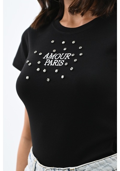 Kadın Taş İşlemeli Nakış Detaylı T-shirt 1774-25 001
